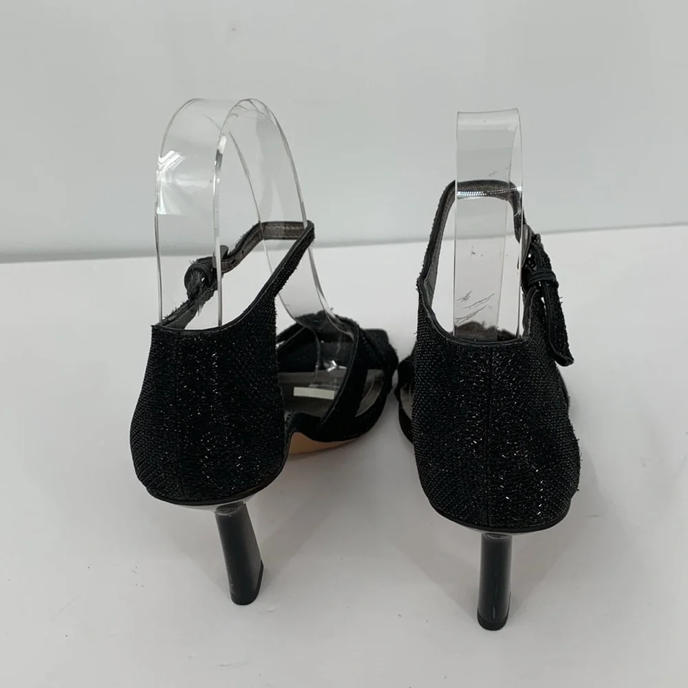Franco Sarto Rania sandals heel shoe black glitter sculptural heel elegant 6